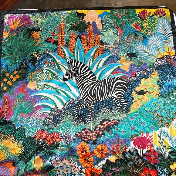 Jungle Zebra Print Scarf 21"x 21" 100% Polyester Square Print w/Farm Rio Vibes - Picture 1 of 9